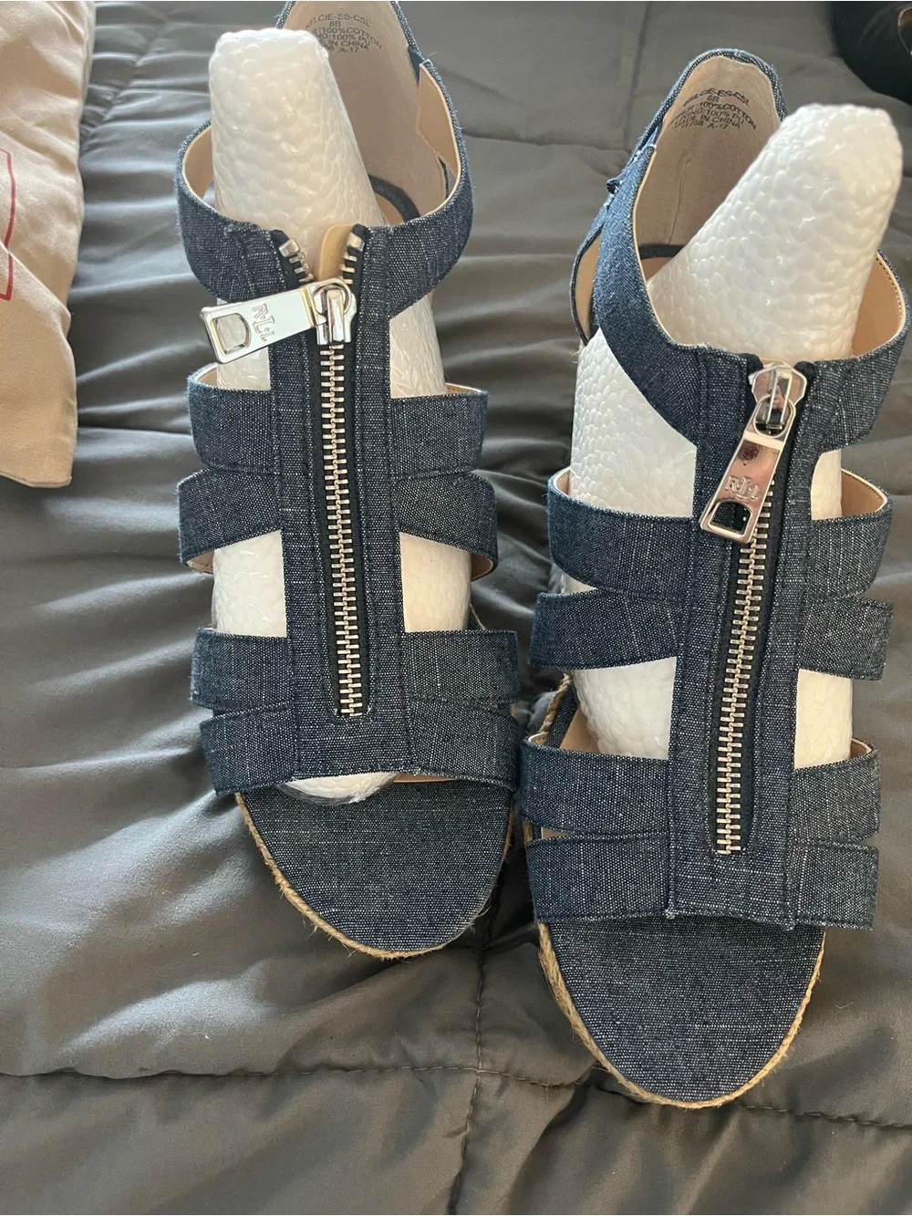 Lauren Ralph Lauren Denim Blue Zip Wedge Sandals